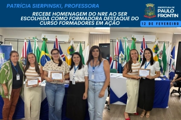 Patrícia Sierpinski, professora!Recebe homenagem do NRE ao ser escolhida como formadora destaque do curso Formadores em Ação.