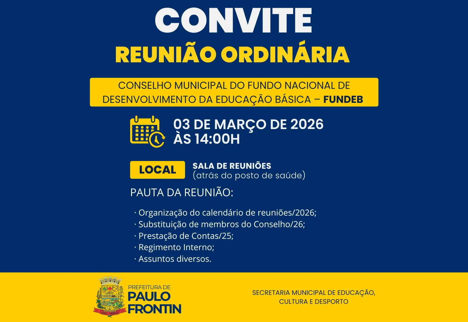 CONVITE – REUNIÃO ORDINÁRIA DO CONSELHO DO FUNDEB