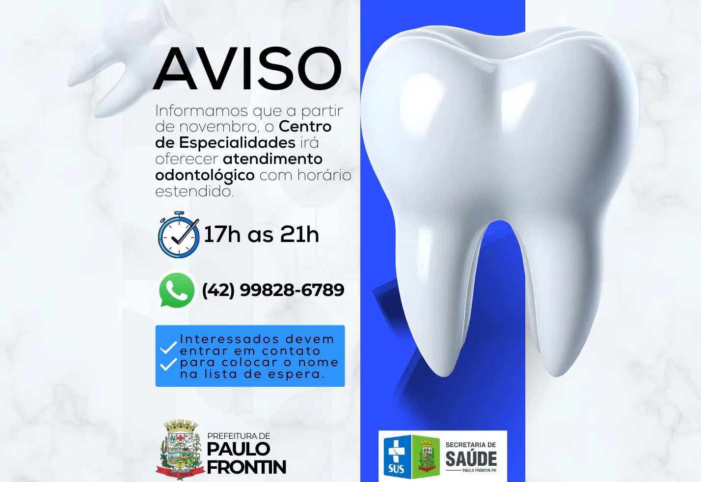 Centro de Especialidades oferecerá atendimento odontológico em horário estendido