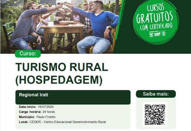 CURSO PRESENCIAL GRATUITO: TURISMO RURAL (HOSPEDAGEM)