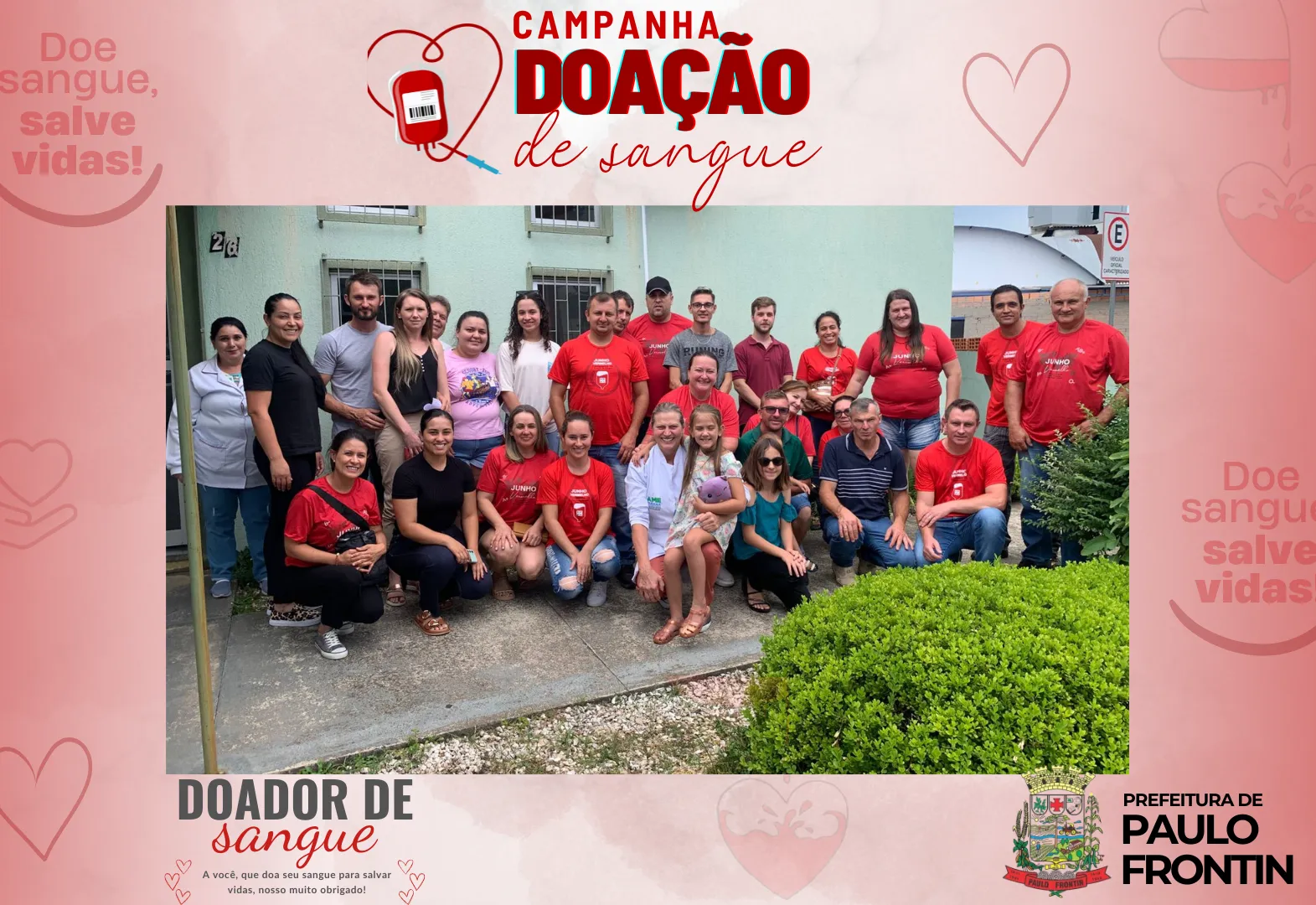 A Prefeitura de Paulo Frontin apoia e divulga a Campanha de Doação de Sangue, que conta com a participação solidária de voluntários do município. 