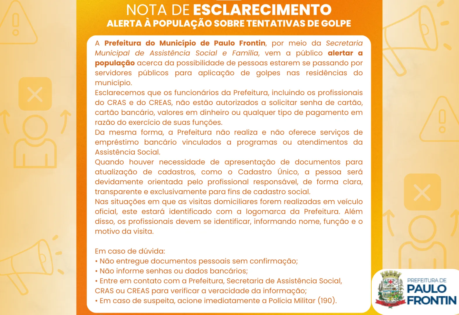 ALERTA DE GOLPE! NOTA DE ESCLARECIMENTO!!!